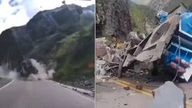 Vídeo impressionante mostra pedra gigante esmagando caminhão e carro em estrada no Peru; assista