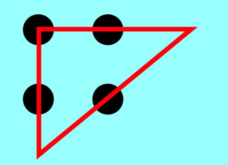 conectar os 4 pontos com apenas 3 linhas