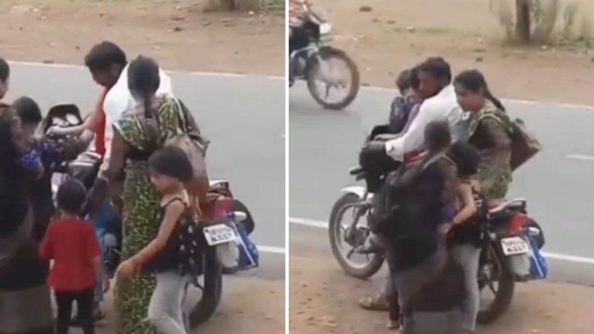 Sete pessoas ocupam uma moto na Índia