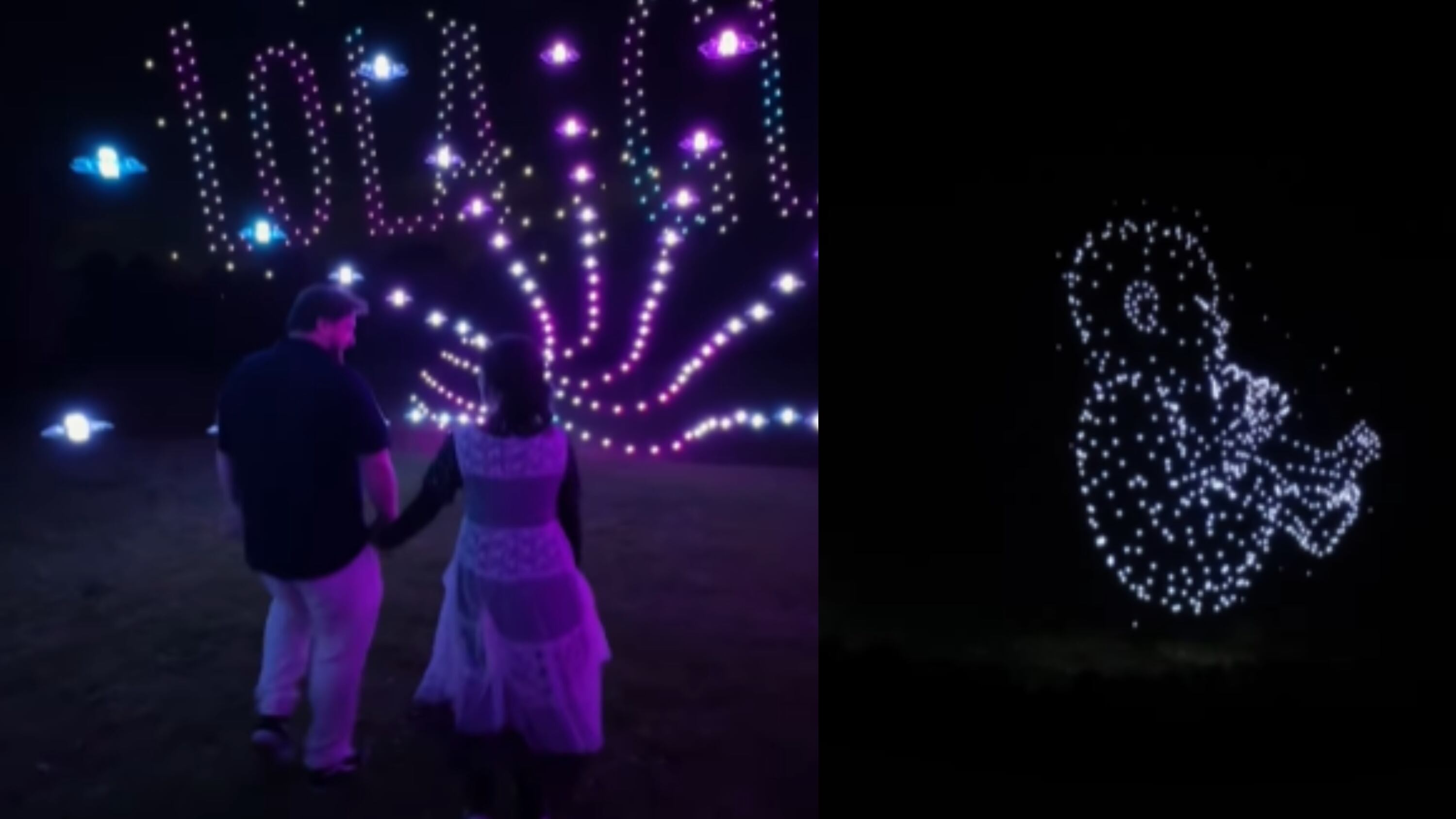 Casal viraliza e encanta a web ao fazer chá revelação com 600 drones