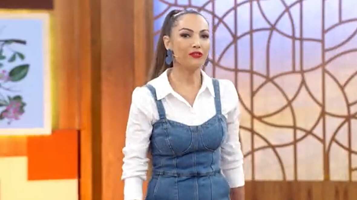 De macacão, Patrícia Poeta recebe LS Jack no Encontro