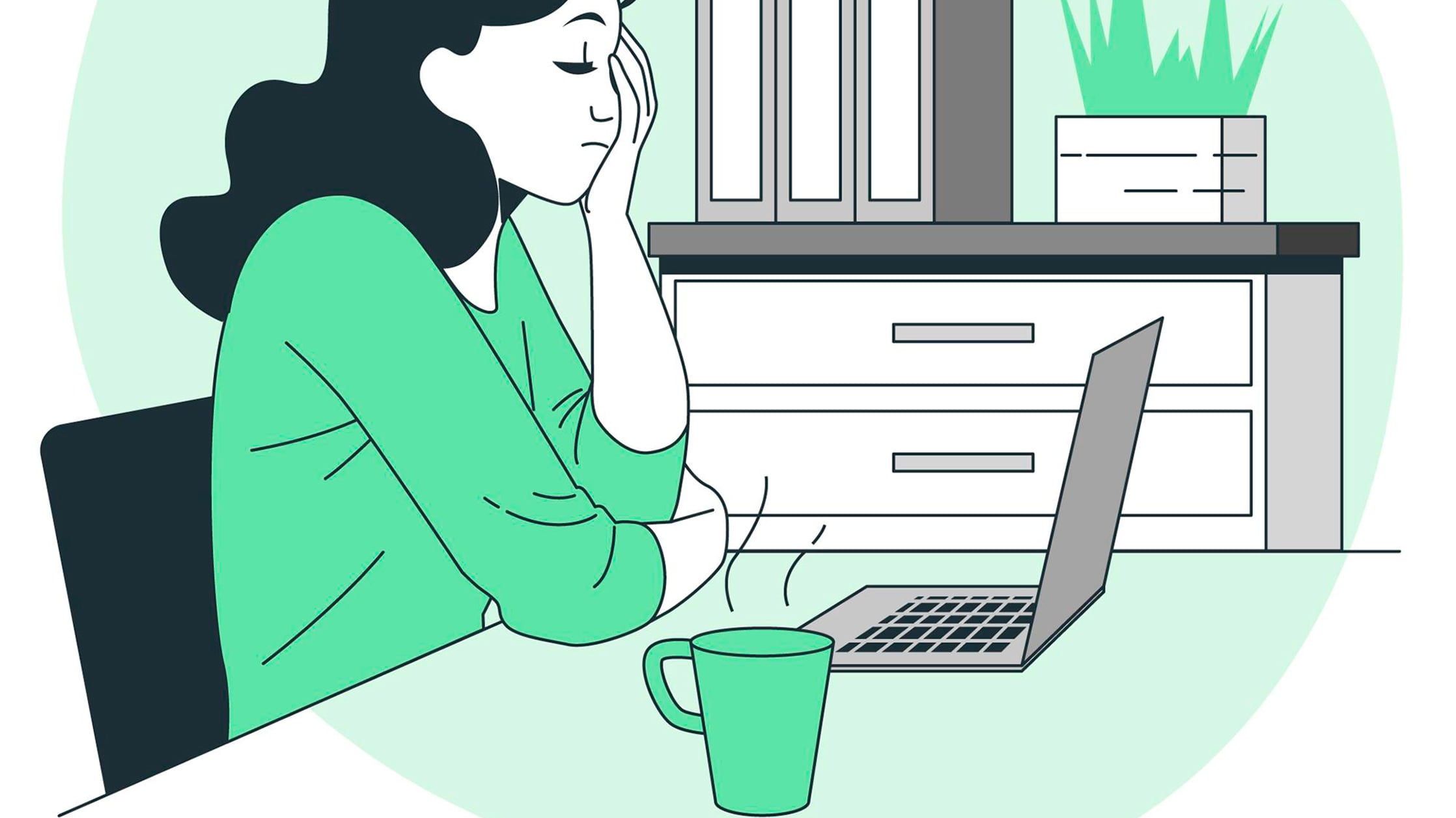 Por que me canso: Una mujer cansada enfrente de la laptop