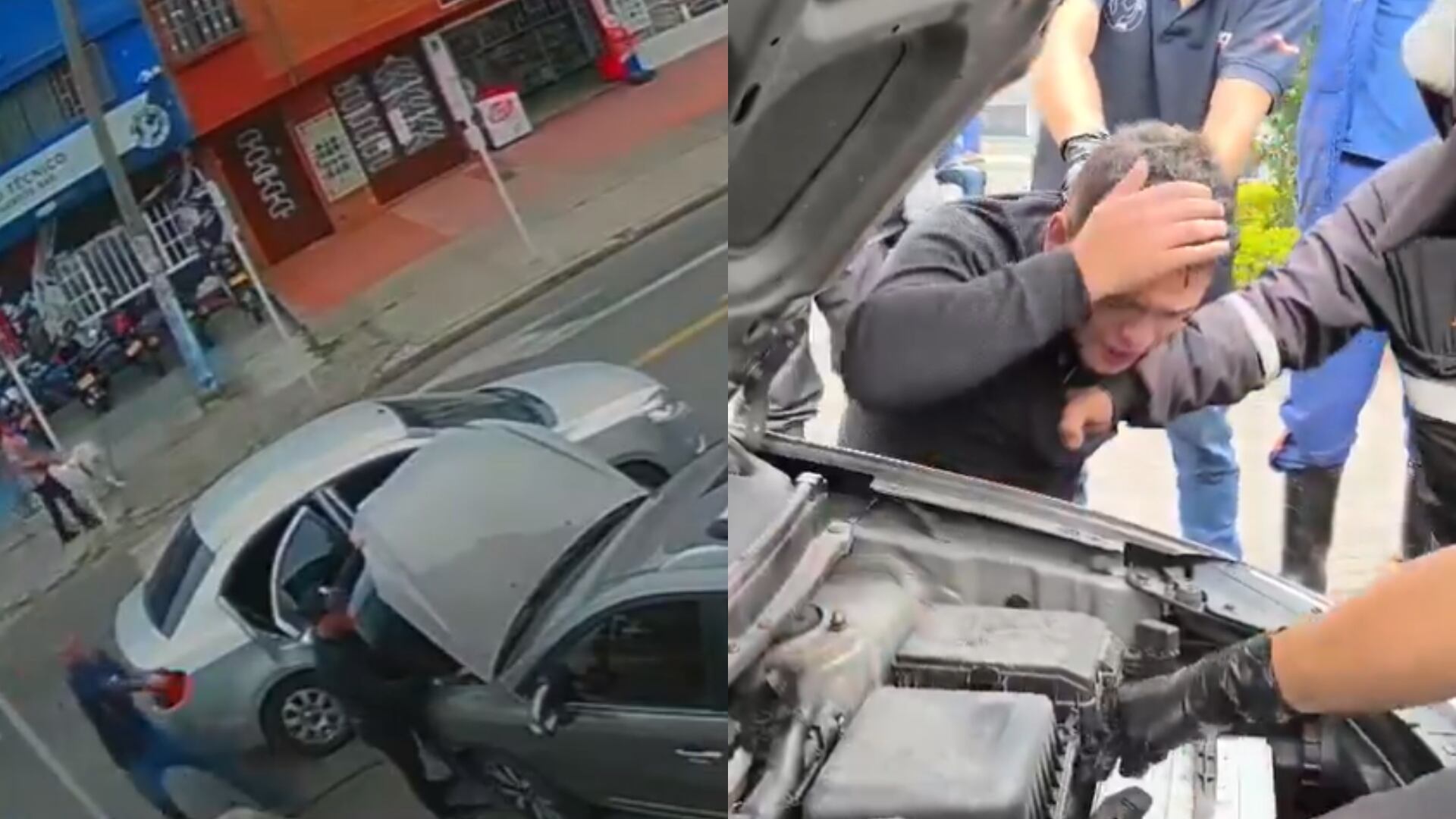 Una cámara de seguridad logró captar el momento en el que un ladrón es detenido por la ciudadanía robando autopartes de vehículos.