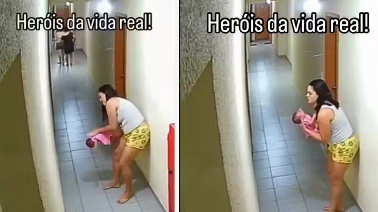 A policial estava de folga quando salvou a bebê engasgada pela segunda vez em menos de um mês. A menina tem refluxo e elas moram no mesmo prédio. - Foto: Reprodução/leh_sousamartins