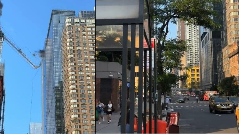 Guindaste atinge prédio em Manhattan, Nova Iorque