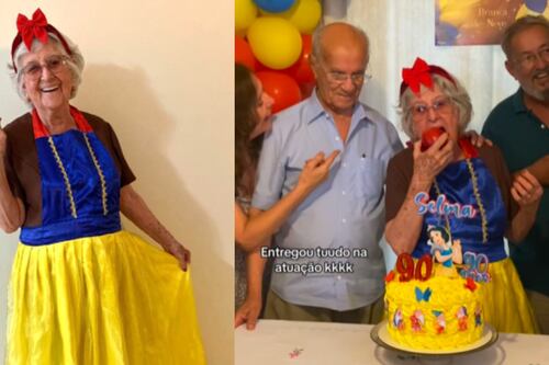 VÍDEO: Idosa viraliza e encanta a web ao comemorar aniversário de 90 anos com tema ‘Branca de Neve e os 7 Anões’