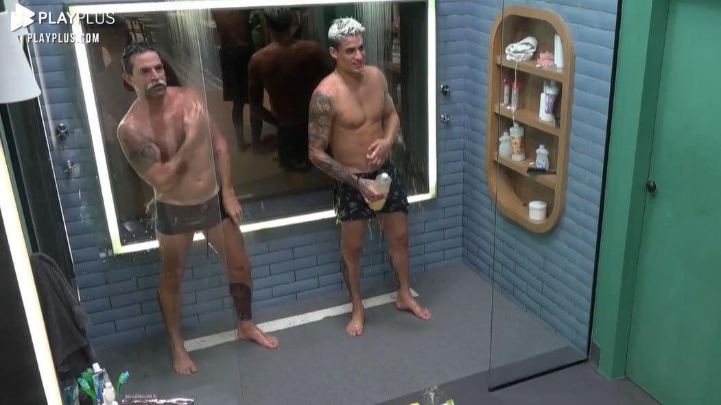 Iran Malfitano e Tiago Ramos descobrem fim da água quente durante banho em "A Fazenda 14"