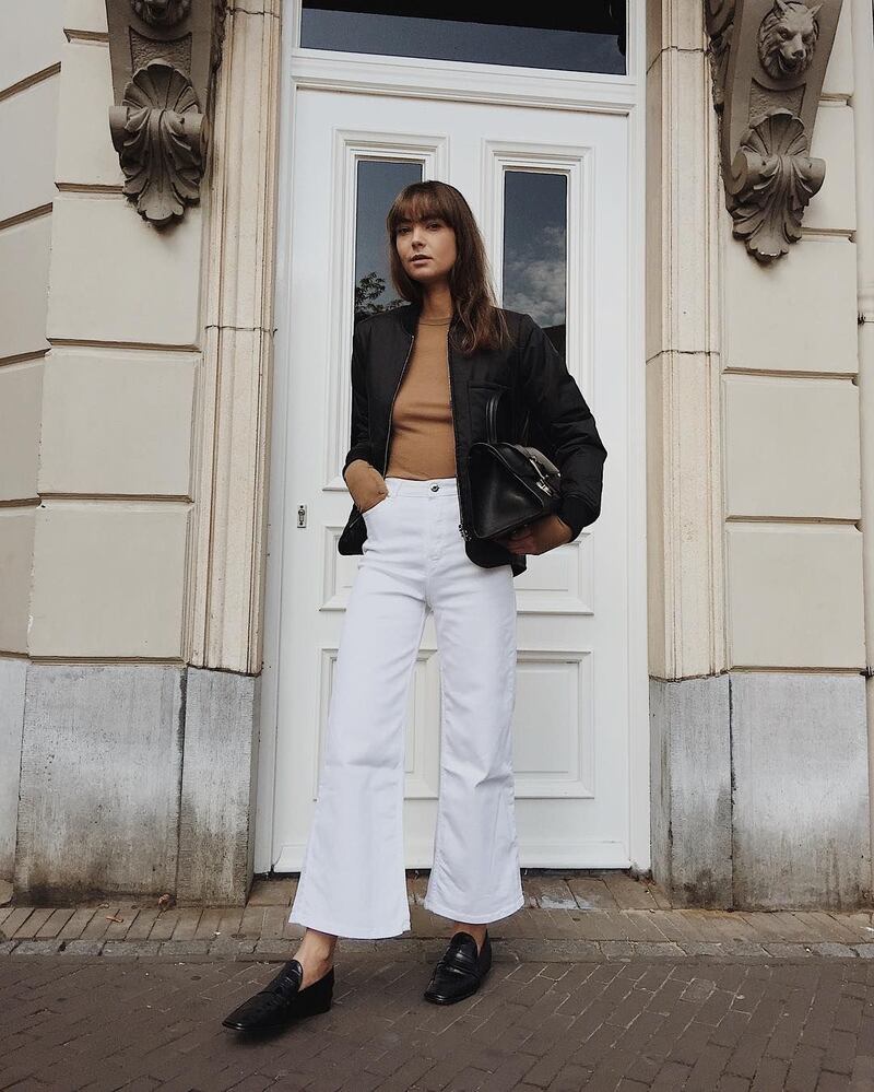 Jeans culotte y mocasines