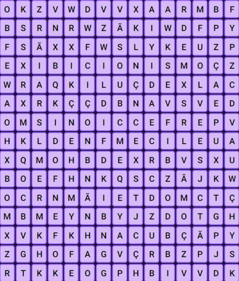 Você consegue encontrar as palavras EXIBICIONISMO e PERFECCIONISMO neste caça-palavras antes do tempo acabar?