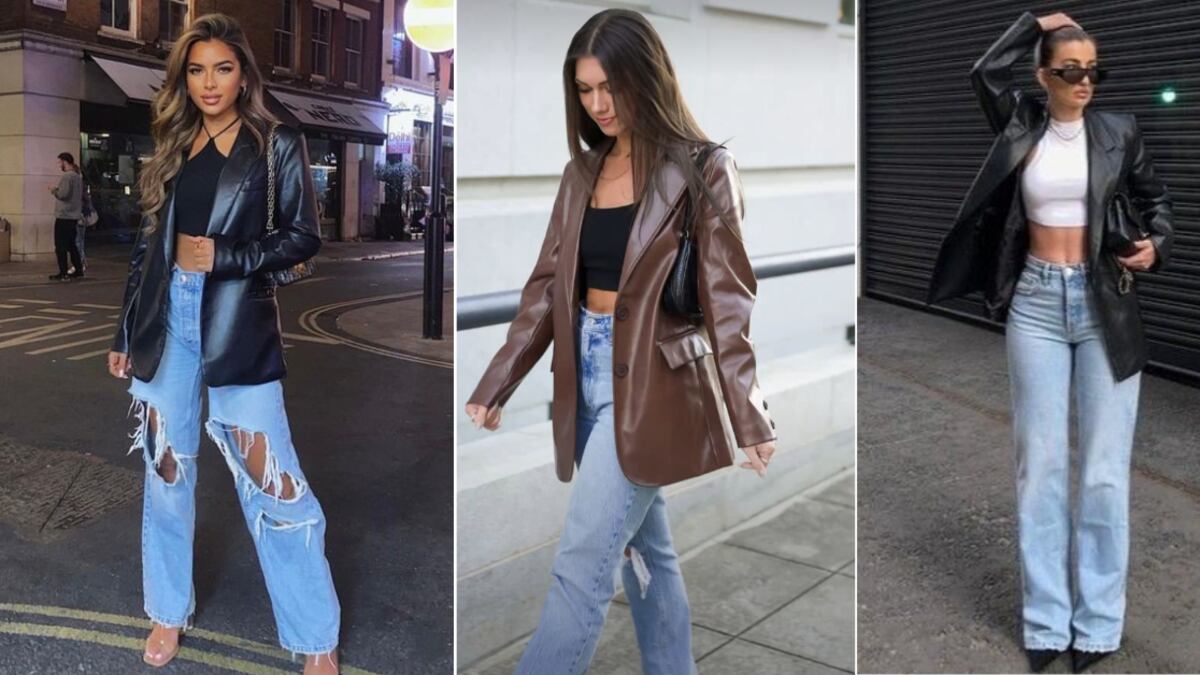 Los blazers de cuero o ‘efecto piel’ serán furor y así los puedes sumar a tu look.