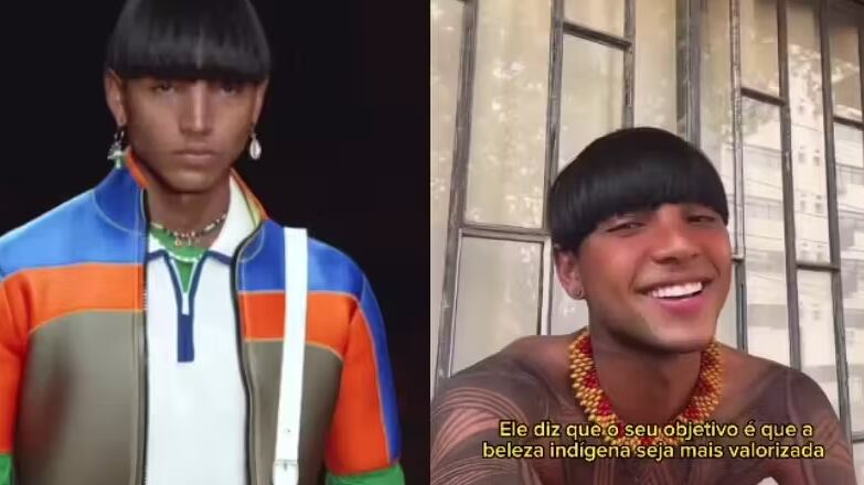 O modelo indígena brasileiro Noah Alef arrasou em Milão por dois anos consecutivos e não esquece suas raízes. - Foto: Reprodução/Cris Vidal
