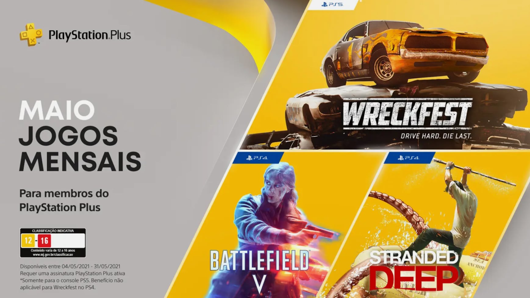 Jogos gratuitos para membros PlayStation Plus de maio: Battlefield V, Stranded Deep e Wreckfest
