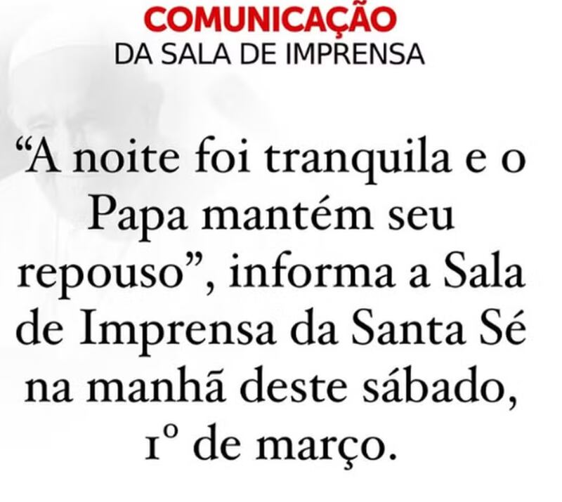 Comunicado sobre saúde do Papa Francisco