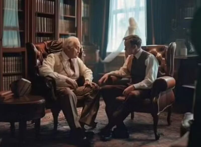 Segundo IA, príncipe William (à esquerda), já rei, vai abdicar em 2049 — Foto: Reprodução