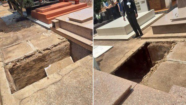 Tia e sobrinha de 3 anos ficam feridas ao cair dentro de galeria de manutenção em cemitério no interior de SP