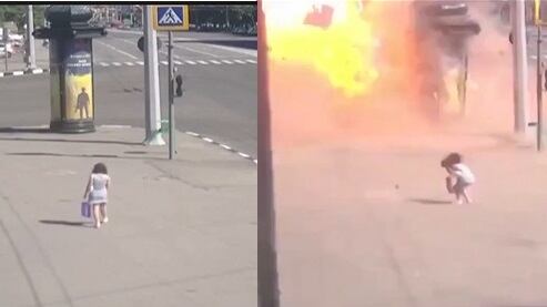 Vídeo impressionante mostra mulher escapando por pouco de bombardeio que matou 3 e feriu 52 na Ucrânia