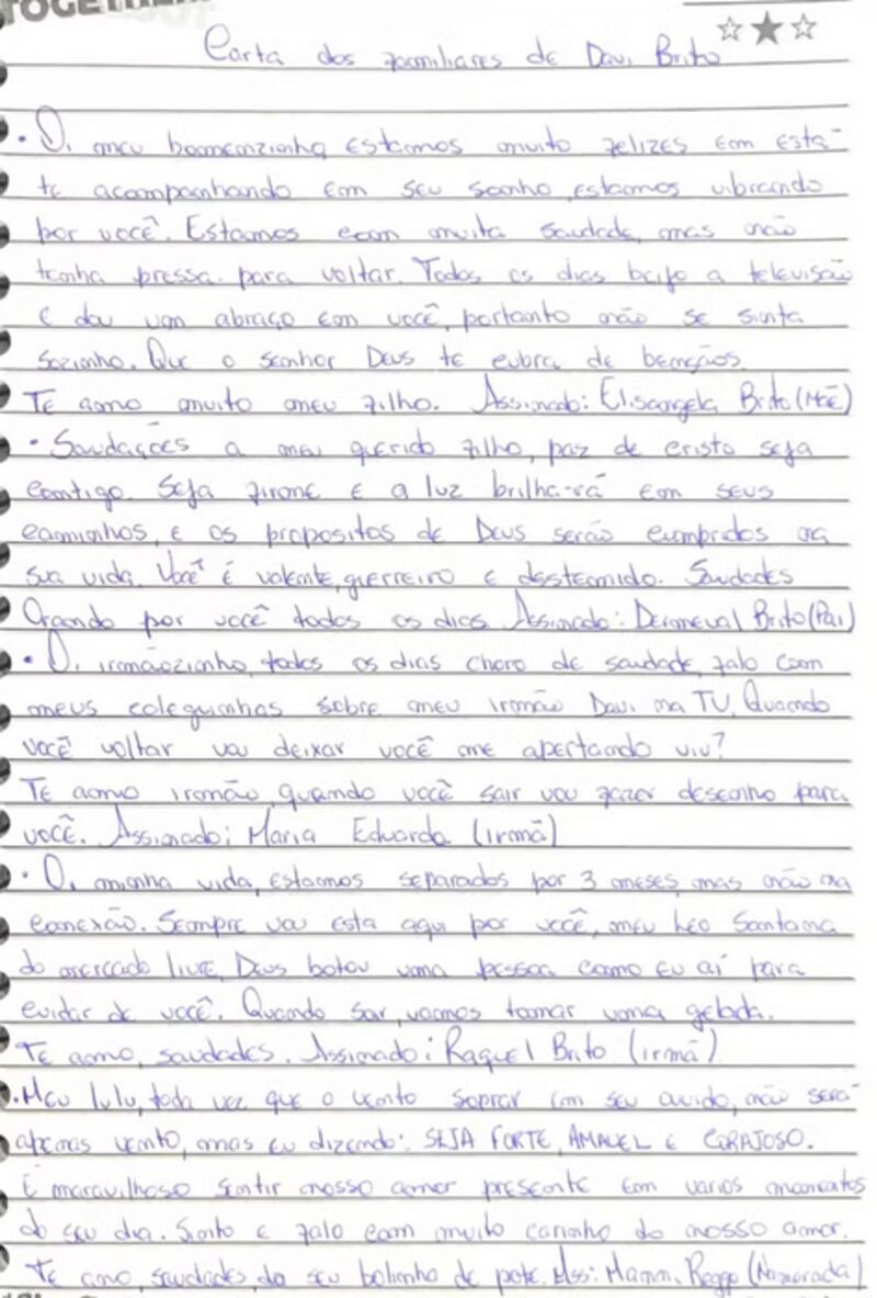 BBB 24: Após ‘Sincerão’ pesado, veja o que os parentes escreveram nas cartas destruídas no reality