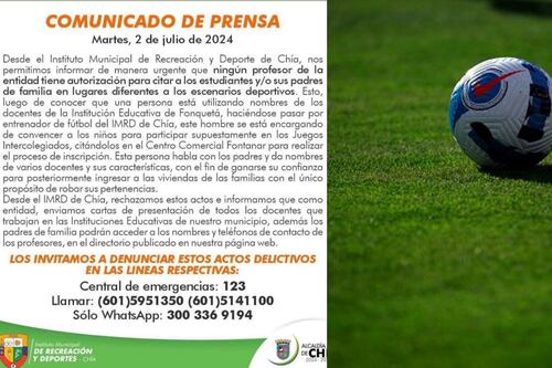 Alerta na Colômbia por falso treinador de futebol que estaria enganando pais para roubá-los