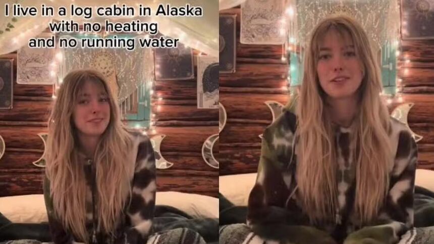 Karma Wilcox viralizou ao contar como vive em cabana no Alasca — Foto: Tiktok