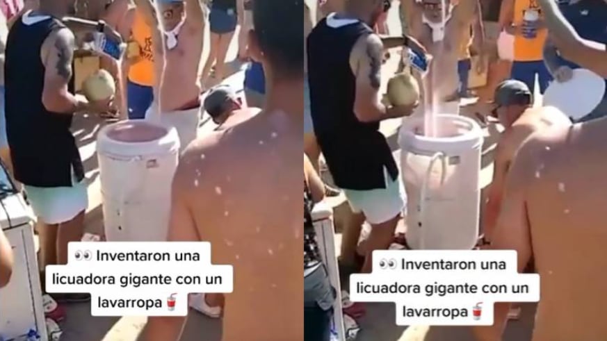 Vídeo registra momento em que grupo de jovens usa tanquinho para preparar bebida em festa