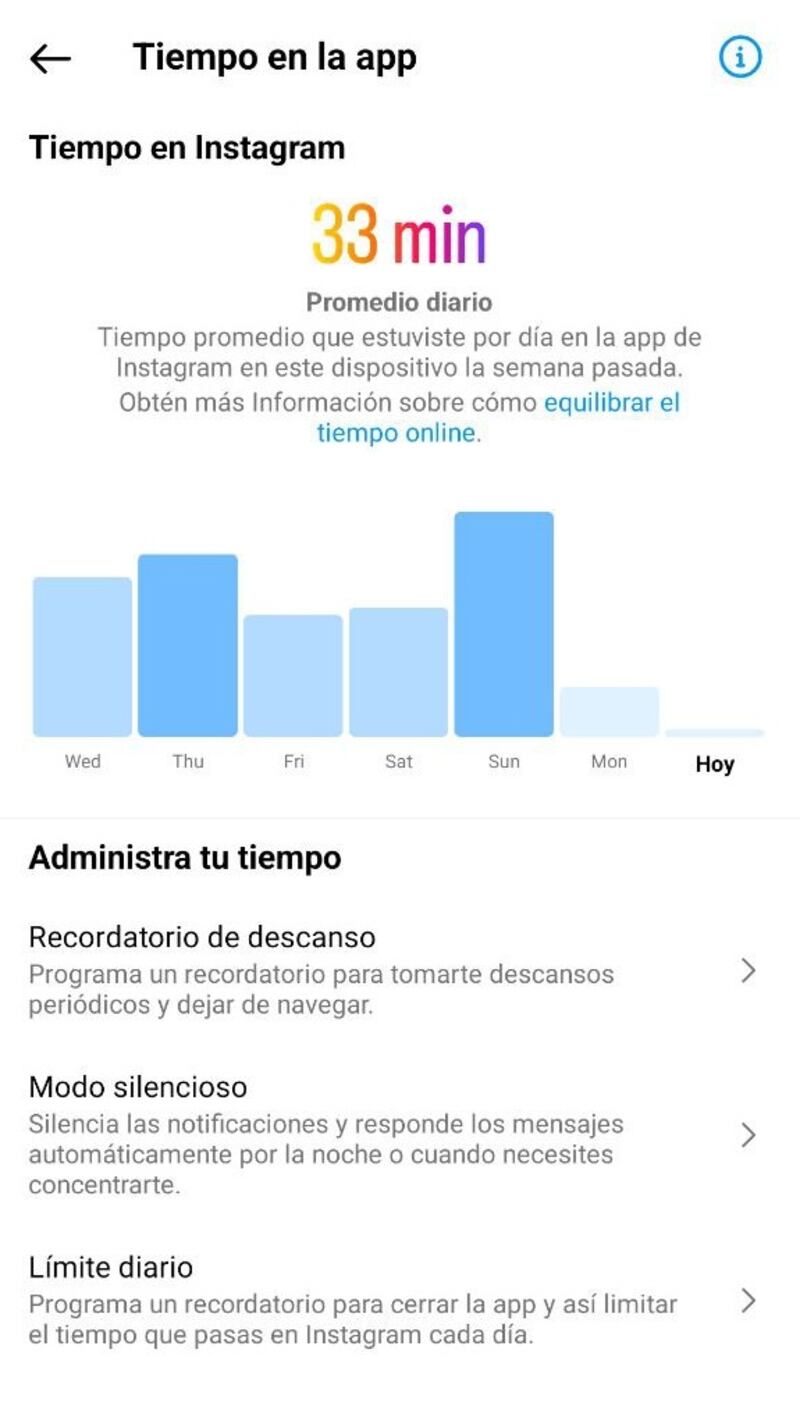 Instagram tiempo en la app