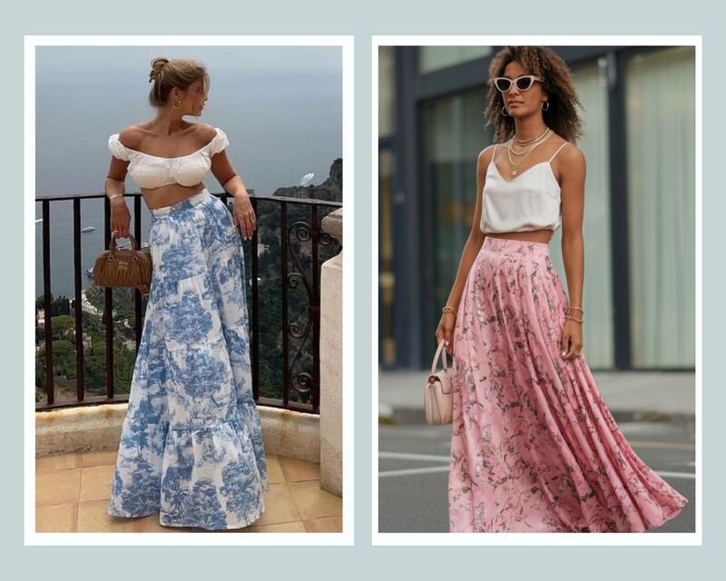 Faldas floreadas con blusa crop de tirantes.