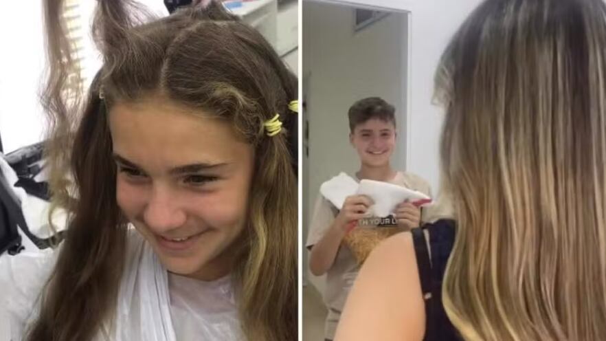 Joaquim se emocionou ao ver os cabelos na mãe — Foto: Arquivo pessoal