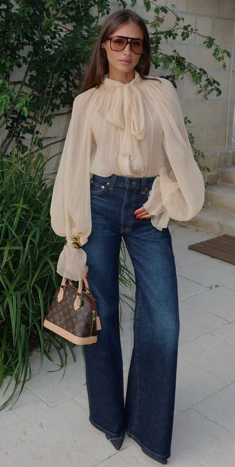 Blusa 'granny' con jeans
