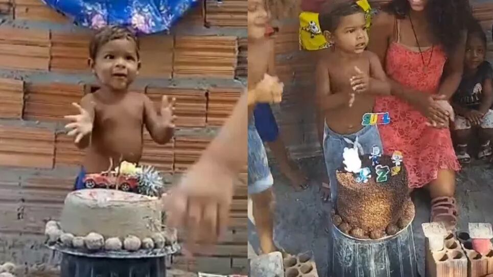 Criança que viralizou com bolo de areia ganha festa