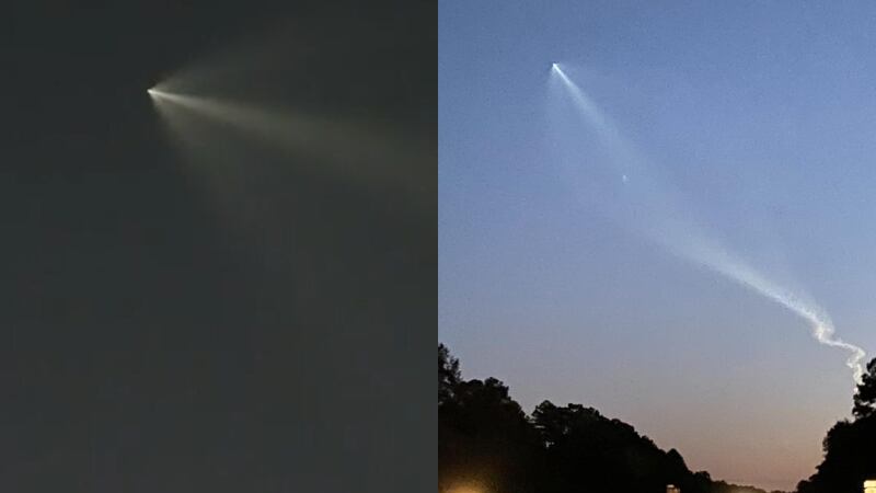 Há duas imagens em uma montagem: a primeira com um ponto de luz em um céu à noite e a segunda o mesmo ponto de luz, porém no fim da tarde