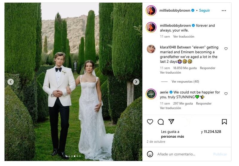 Millie Bobby Brown y Jake Bongiovi se mostraron muy enamorados en su boda