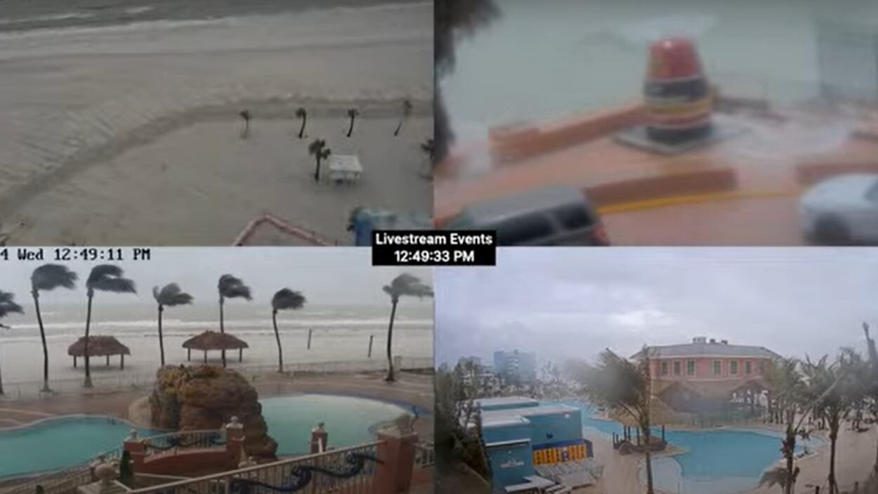 Nas imagens é possível ver o mar agitado e o vento forte balançando as árvores.