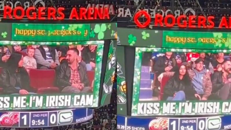 Mulher beija outro em jogo enquanto namorado não estava em seu assento