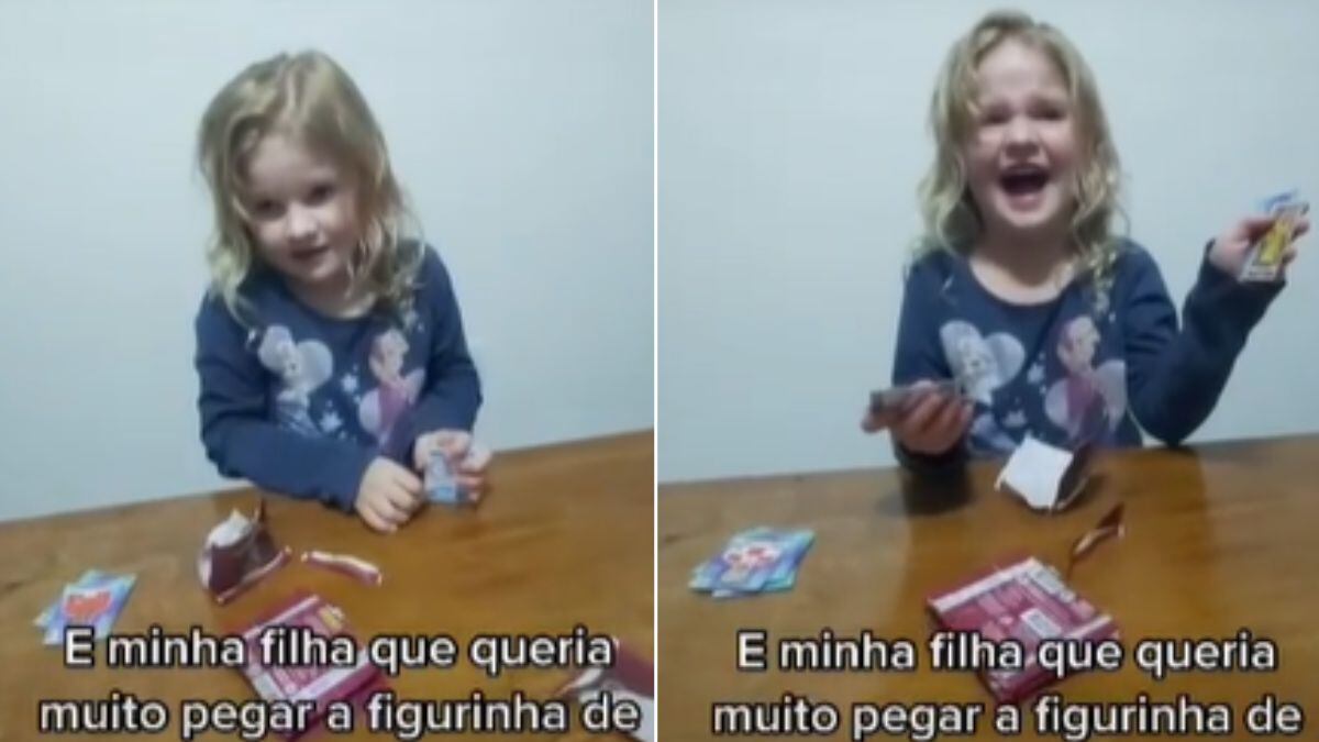Menina se emociona ao encontrar figurinha de Neymar