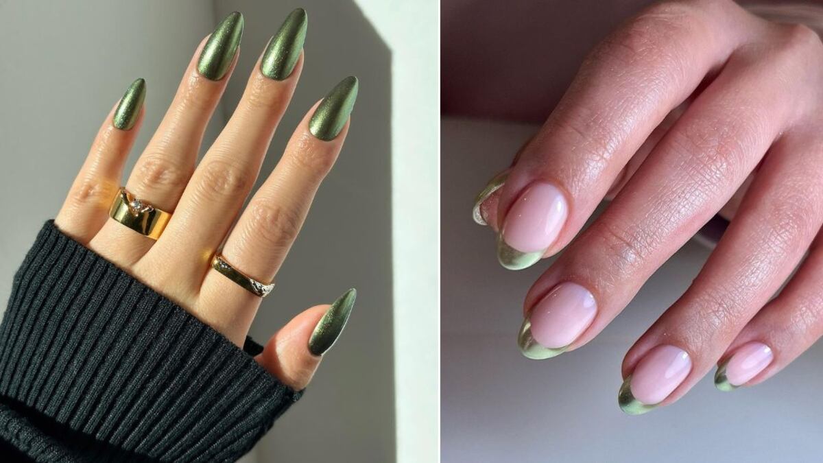 Las 'olive green chrome nails' son una de las manicuras en tendencia para el otoño