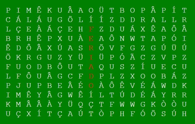 Resposta do caça-palavras de feriado