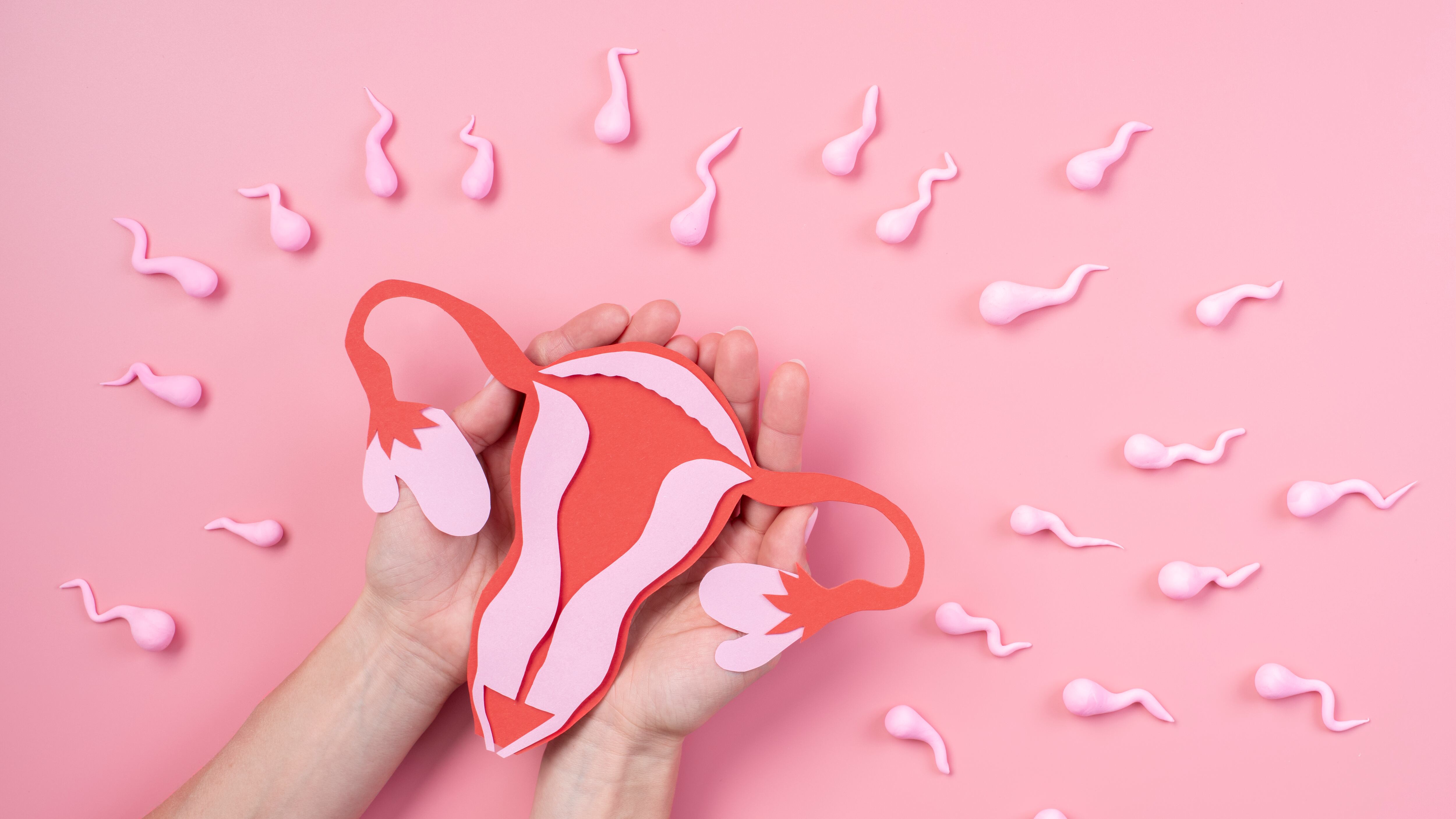 Desenho representando espermatozoides fecundando óvulos