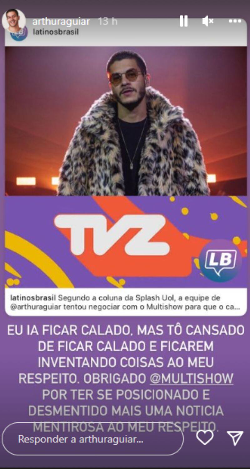 Arthur Aguiar fala sobre boatos envolvendo o Multishow