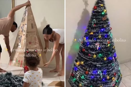 Casal viraliza com árvore de Natal econômica feita de papelão