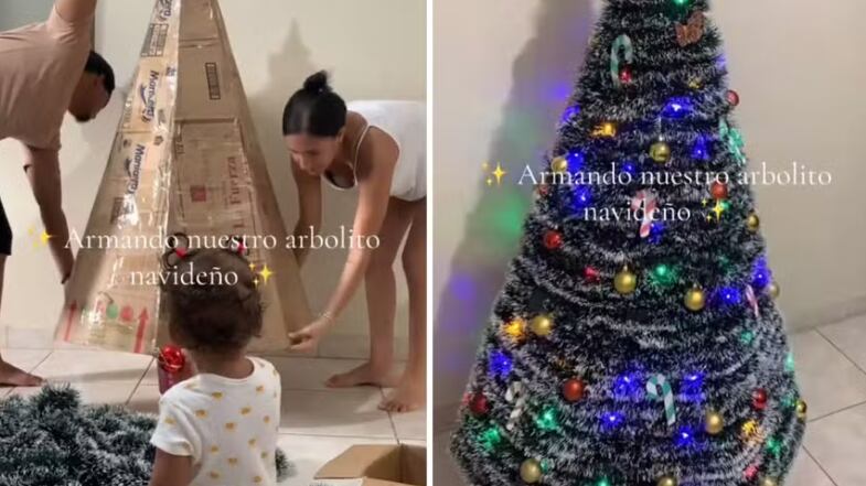 Casal montando árvore de Natal econômica - Foto: Reprodução/ TikTok