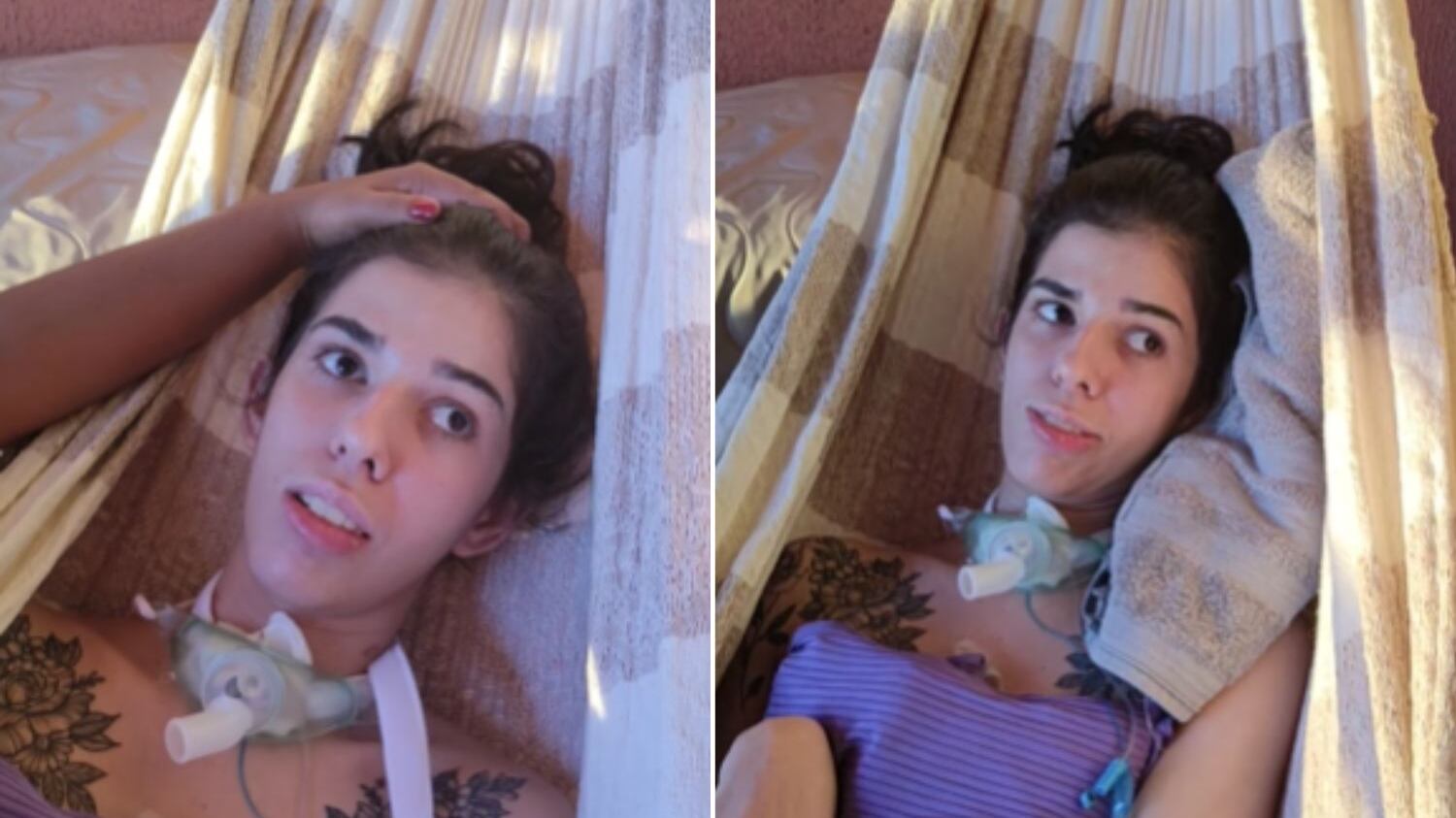 Mãe mostrou filha deitada em rede