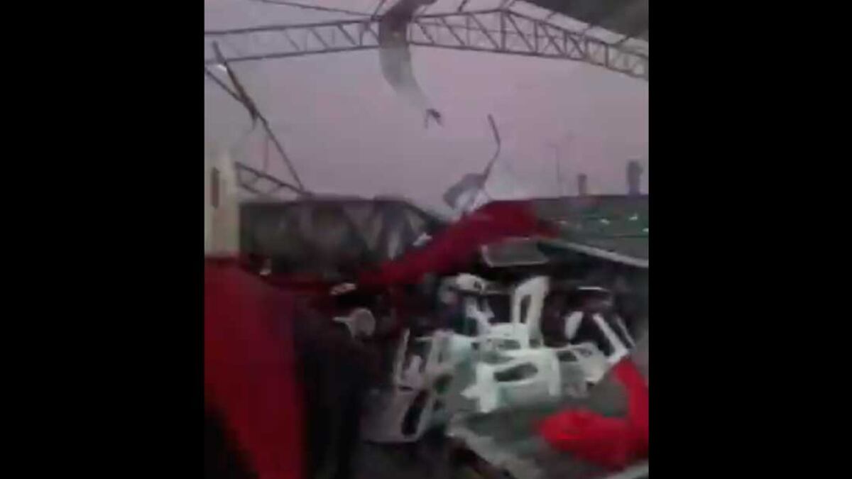 Imagem do pavilhão destruído