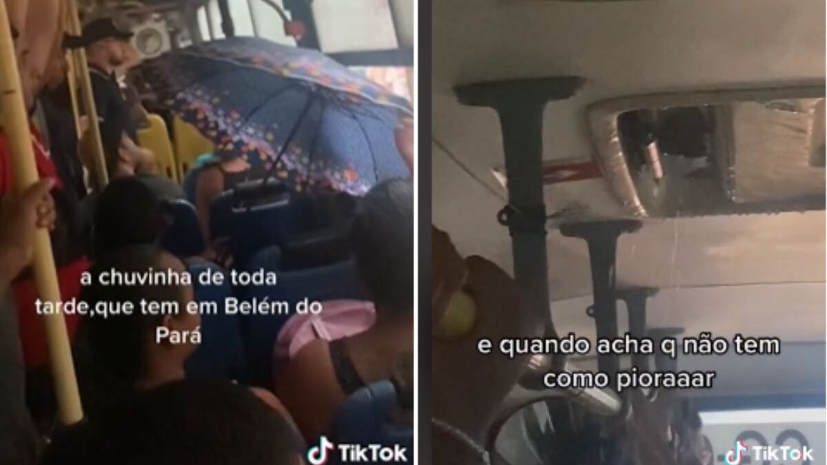 TikToker registra chuva dentro de ônibus no Pará