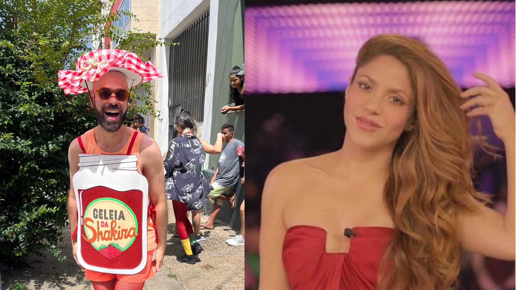 Entenda o significado da fantasia Geleia da Shakira
Imagens: Twitter @kakau / Instagram: @shakira
