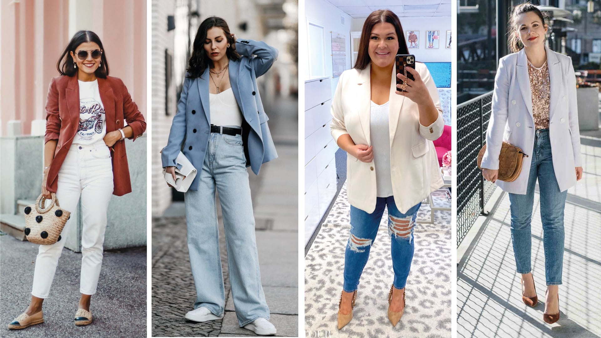 Jeans e blazer são peças que se combinam sem esforço e podem se mostrar aliados poderosos para looks despojados e também elegantes.
