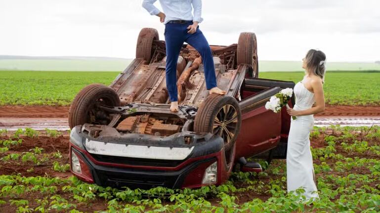Casal transforma acidente em ensaio fotográfico de casamento e emociona web