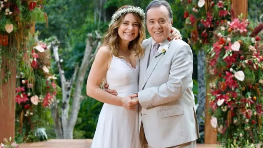 Cláudia Abreu e Tony Ramos gravam cena de casamento no Alto da Boa Vista, no Rio de Janeiro, para a novela Dona de Mim