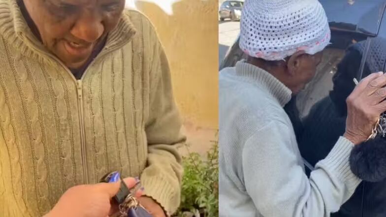 A avó não conteve as lágrimas e foi logo abençoar o novo carro da neta. - Foto: Reprodução/Winonafranca/TikTok