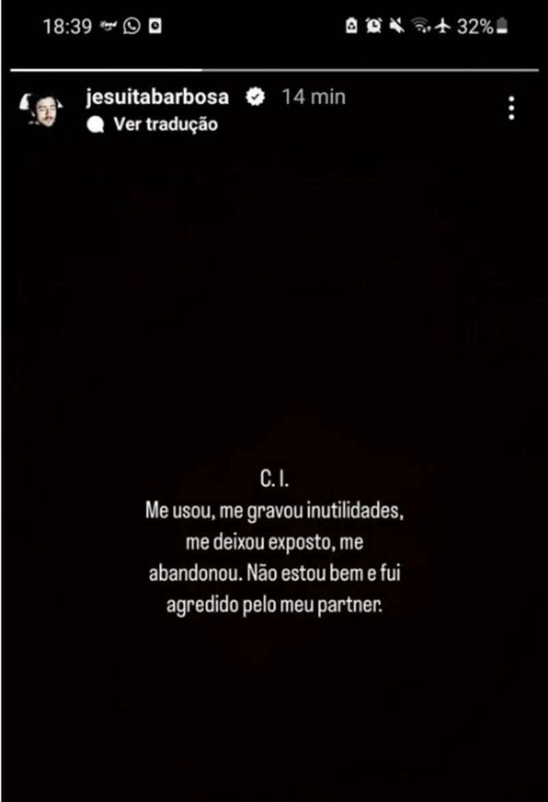 Ator Jesuíta Barbosa pode ter sido agredido pelo companheiro
