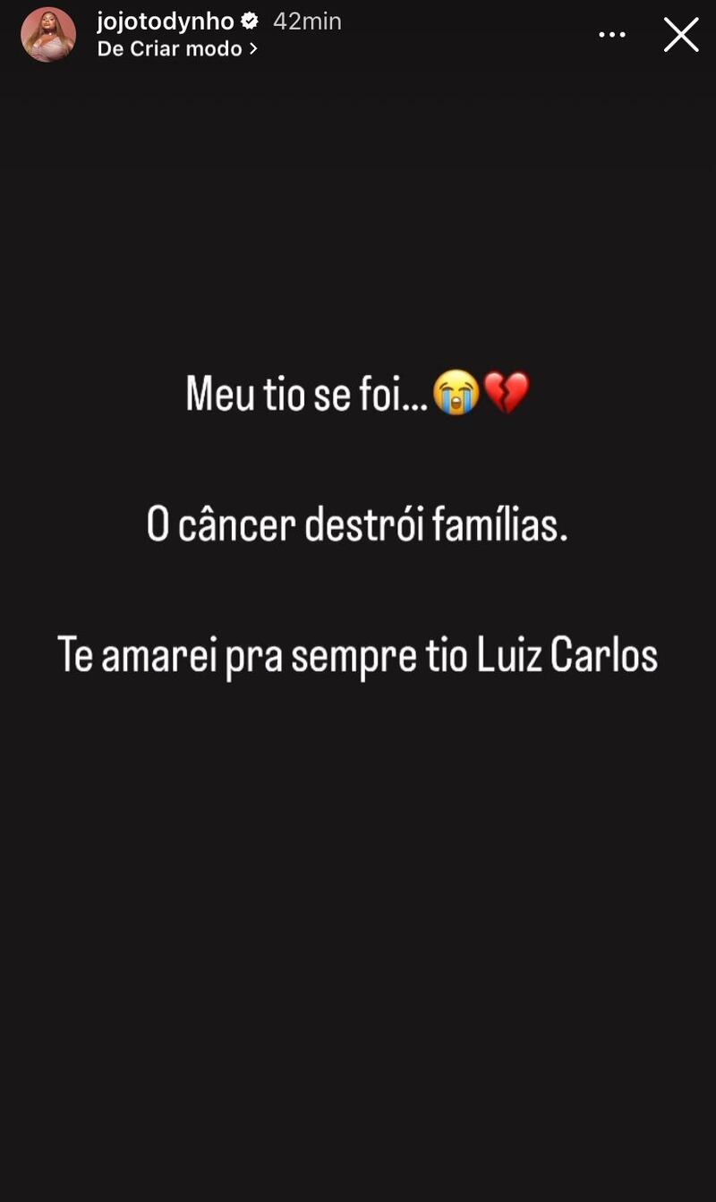 Jojo Todynho se despede de Luiz Carlos, seu tio que lutava contra um câncer